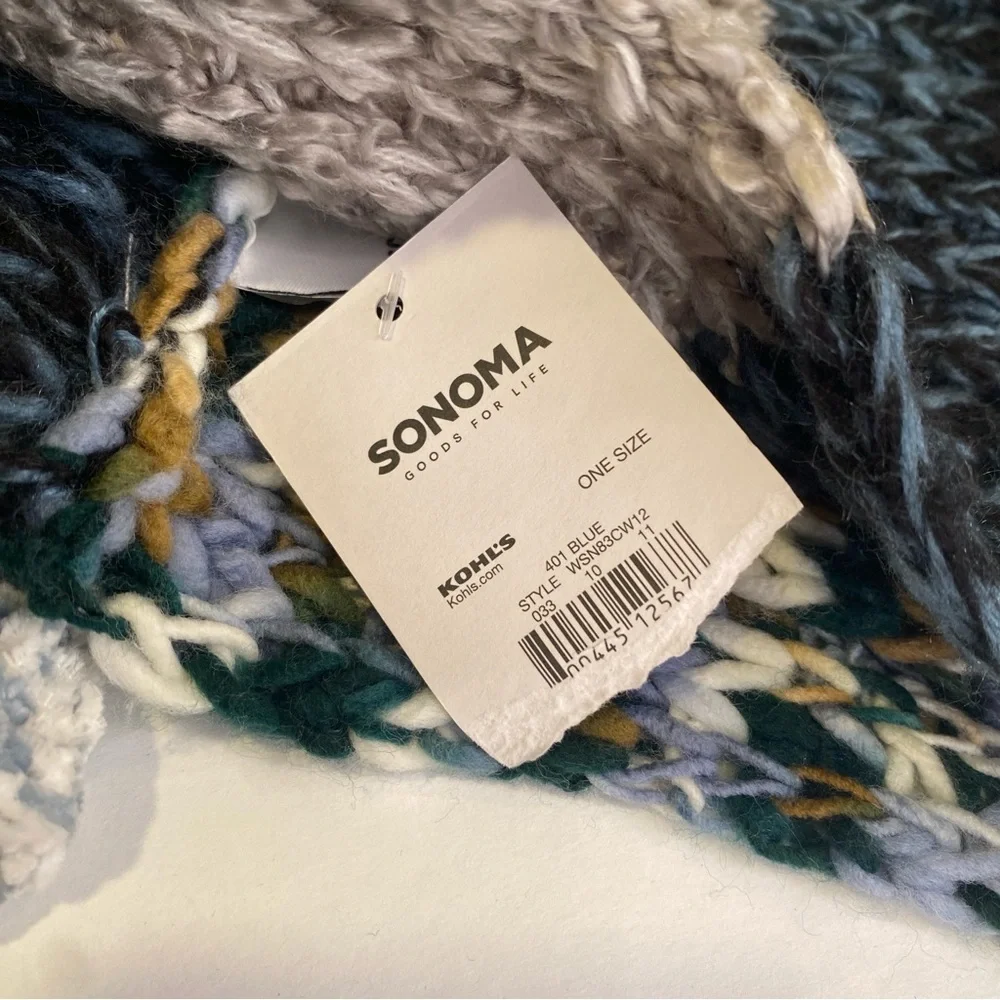 Sonoma NWT Knit SuperCozy Infinity Scarf Blue White Tan Grey One Size